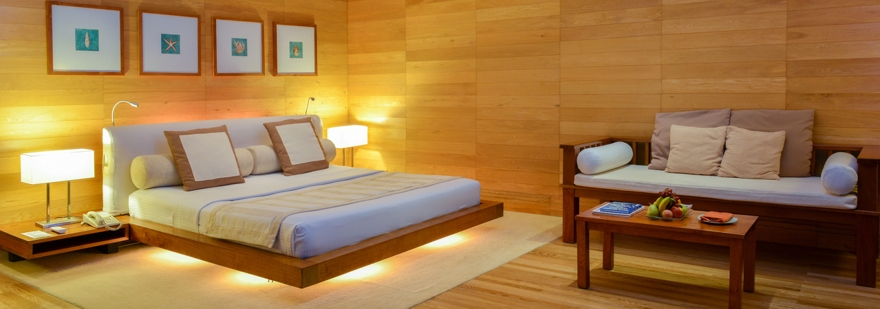 Adaaran Prestige Water Villas at Meedhupparu bedroom