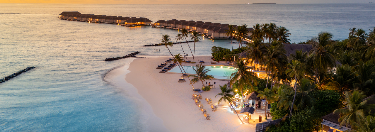 Baglioni Resort Maldives aerial sunset beach lagoon jetty