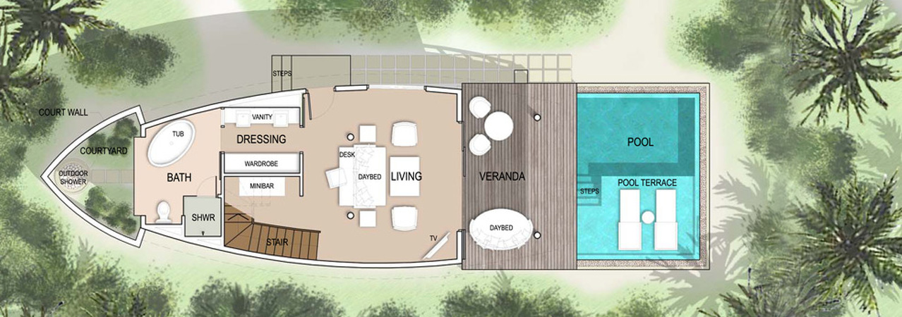 Kandolhu Maldives Duplex Pool Villa Floor Plan