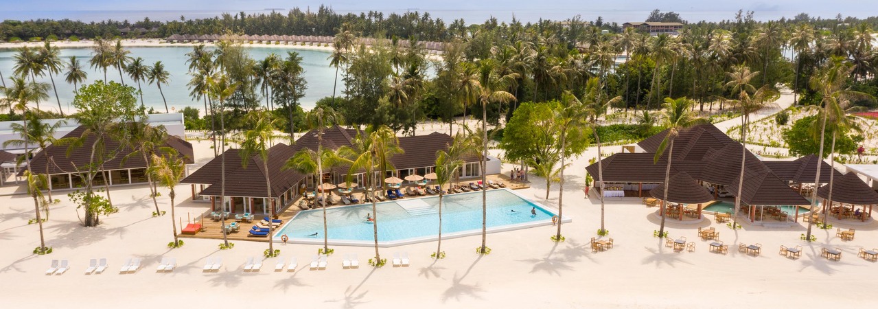 The Sun Siyam Olhuveli resort Maldives aerial pool 2