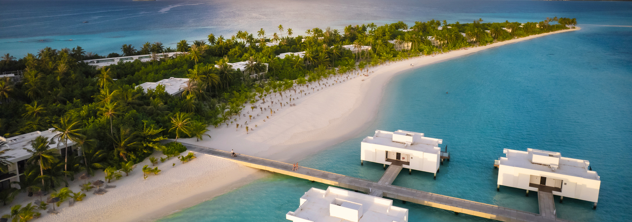 Riu Atoll Maldives resort aerial 3 overwater villas