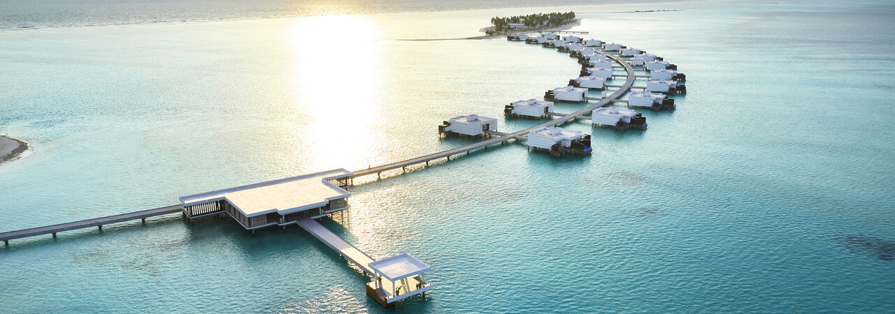 Riu Palace resort Maldives aerial water villa