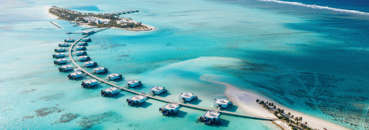 Riu Palace resort Maldives aerial water villas